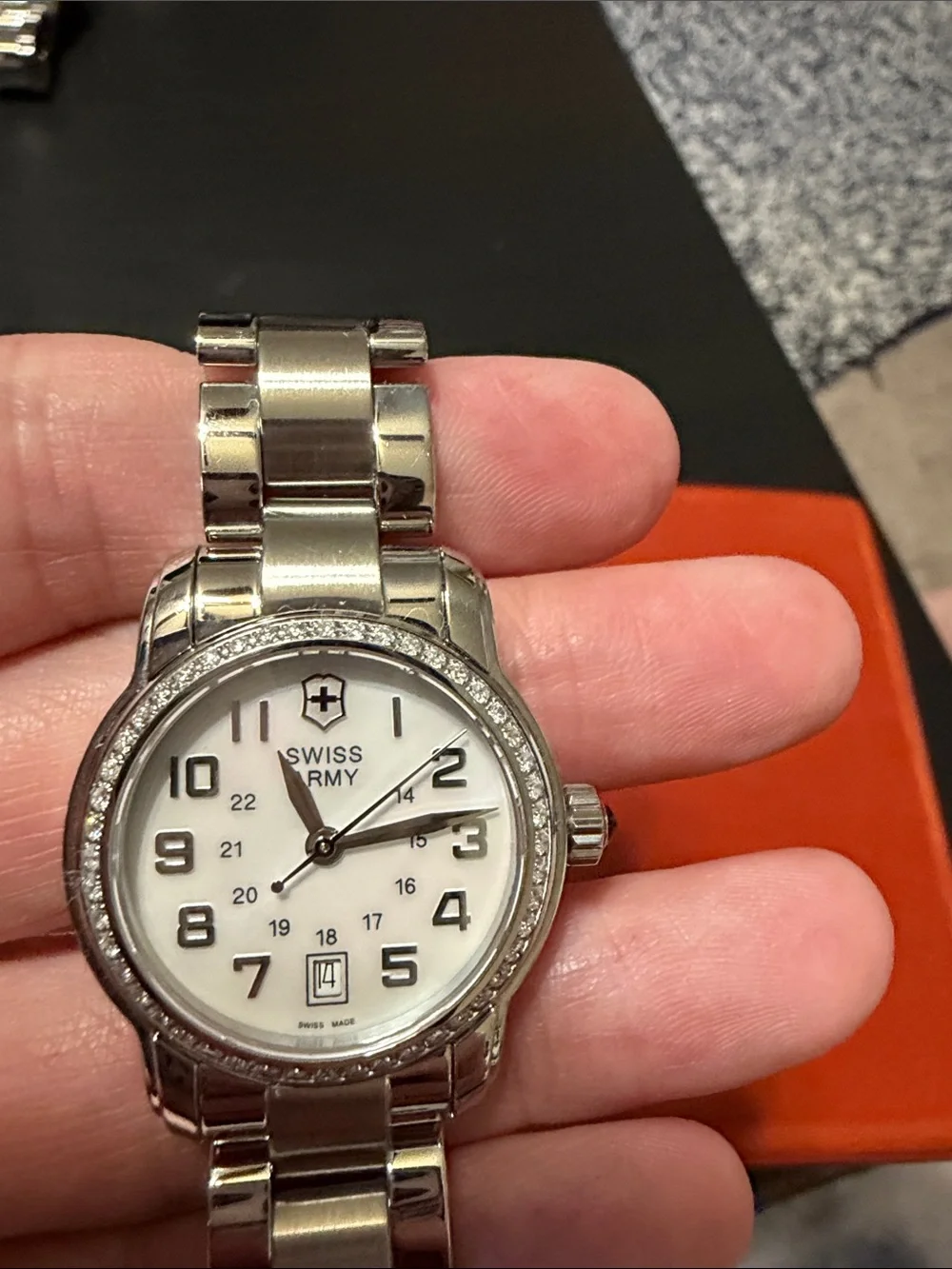 Swiss Army Stainless Steel Women's Watch - Silver & White with diamonds